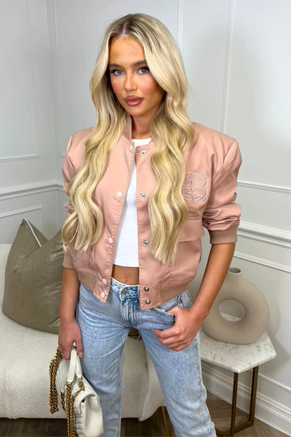 Gege blush embroidered cargo bomber jacket