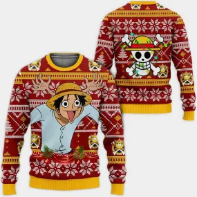 Giftngon - Reindeer Luffy Ugly Christmas Sweater Custom One Piece Anime Xmas Gifts For Kids