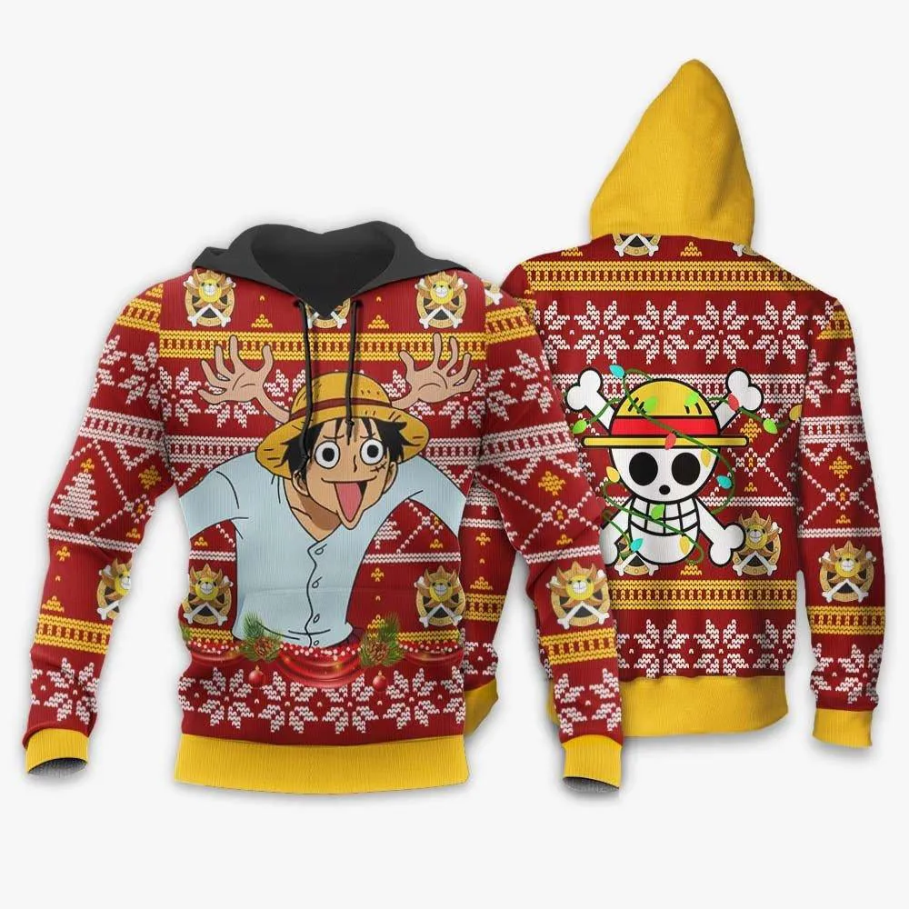 Giftngon - Reindeer Luffy Ugly Christmas Sweater Custom One Piece Anime Xmas Gifts For Kids