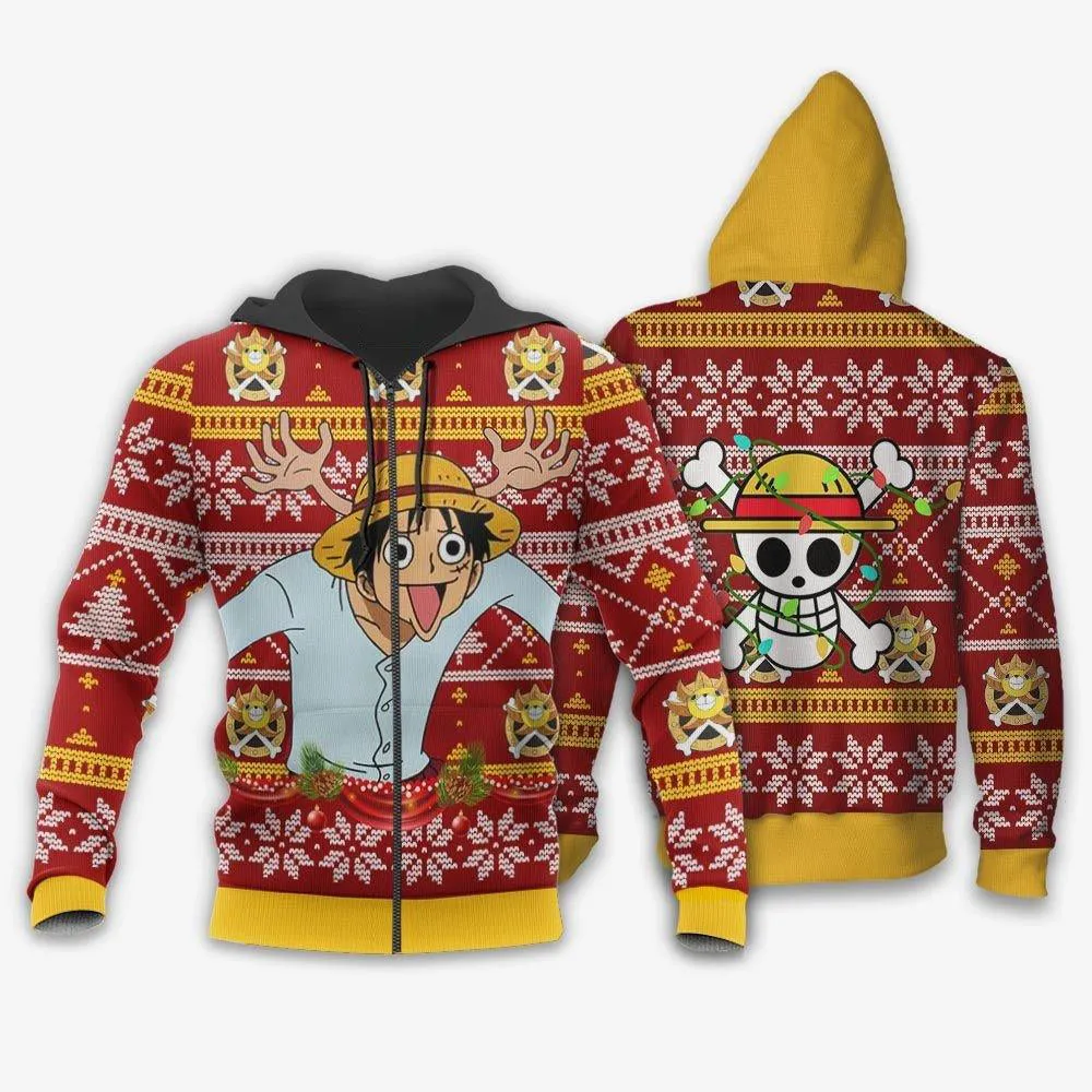 Giftngon - Reindeer Luffy Ugly Christmas Sweater Custom One Piece Anime Xmas Gifts For Kids