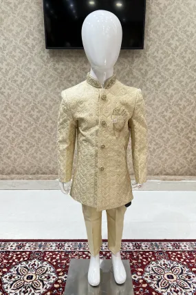 Gold Thread, Sequins and Zardozi work Waist Coat Kurta Set for Boys