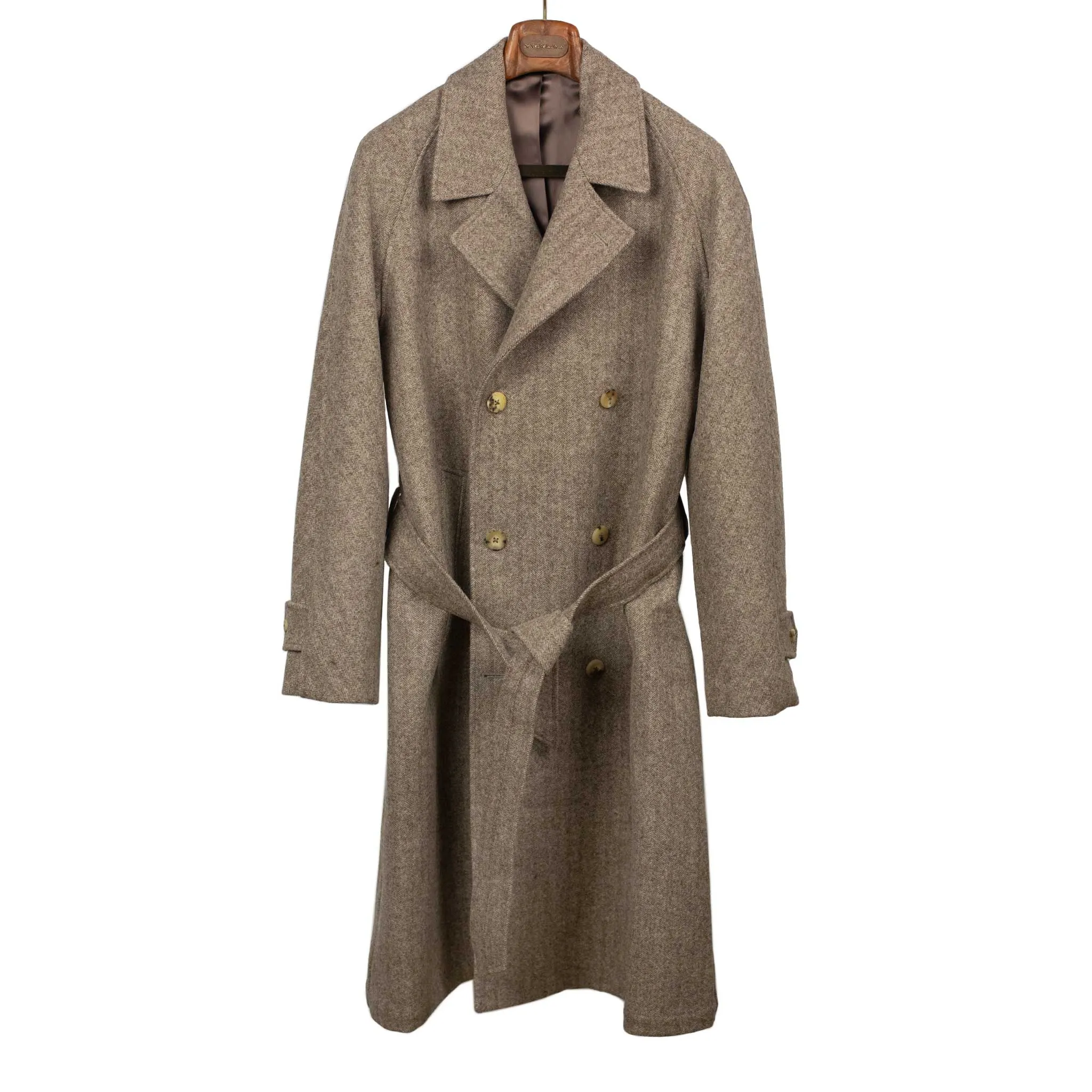 Grandad Coat in undyed beige herringbone