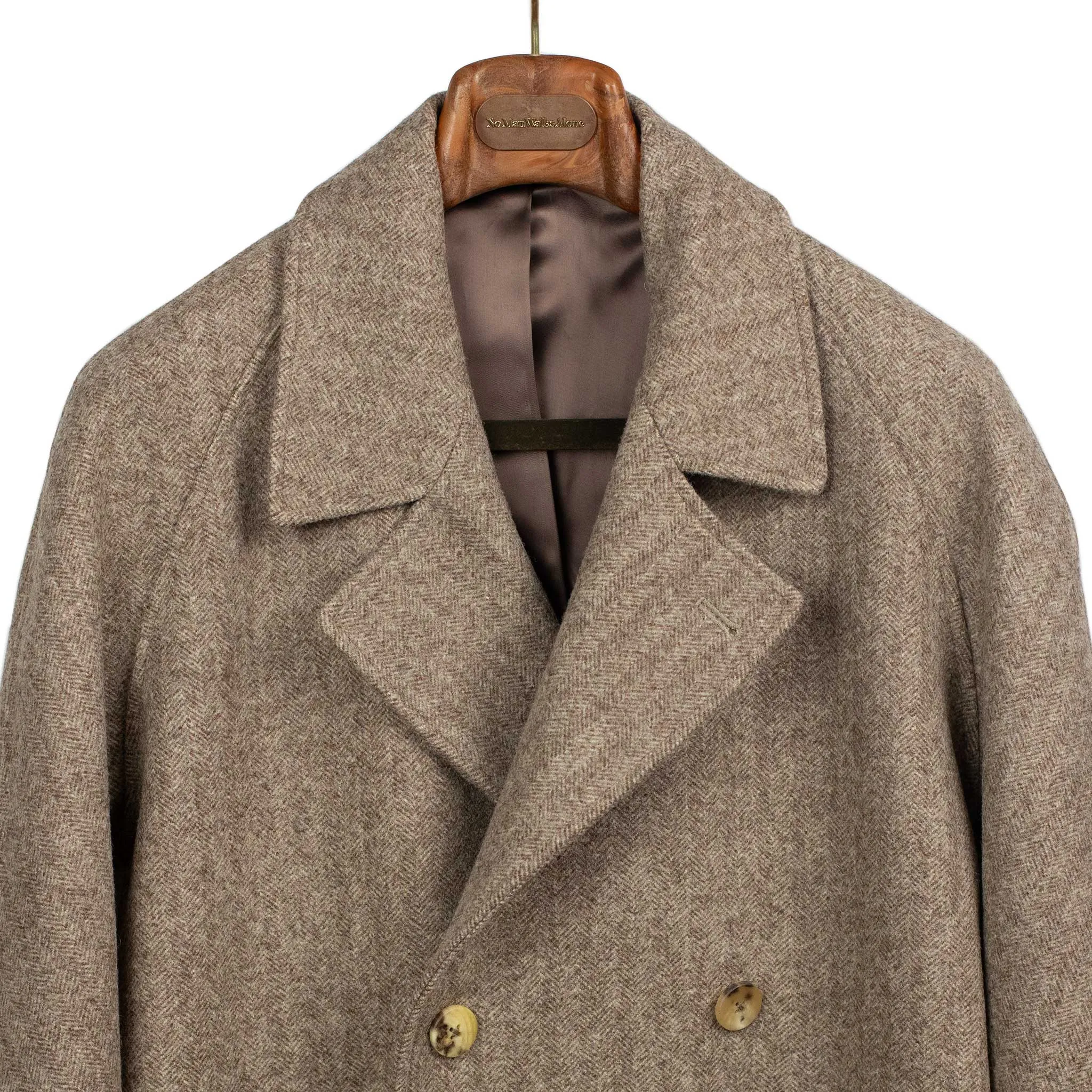 Grandad Coat in undyed beige herringbone