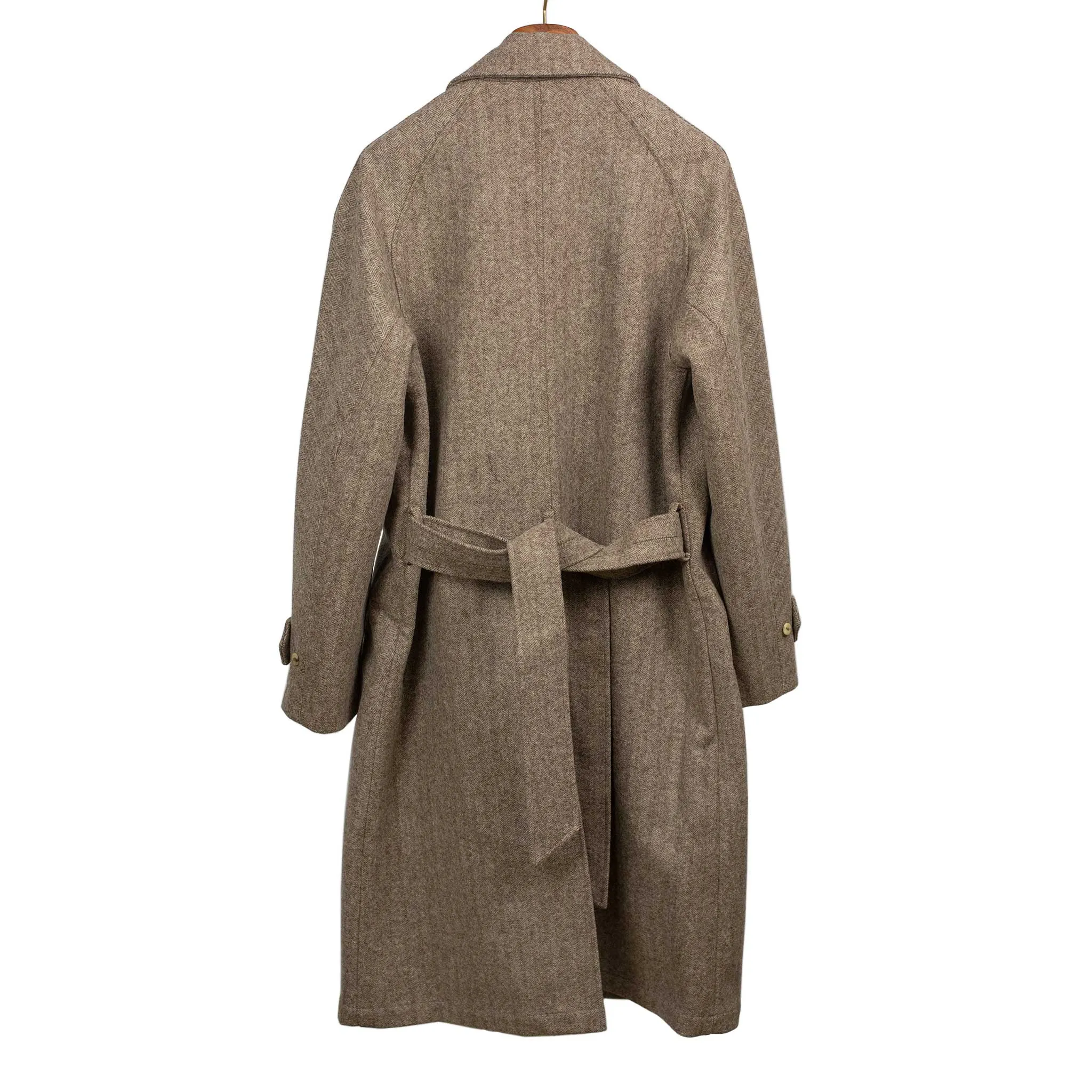 Grandad Coat in undyed beige herringbone