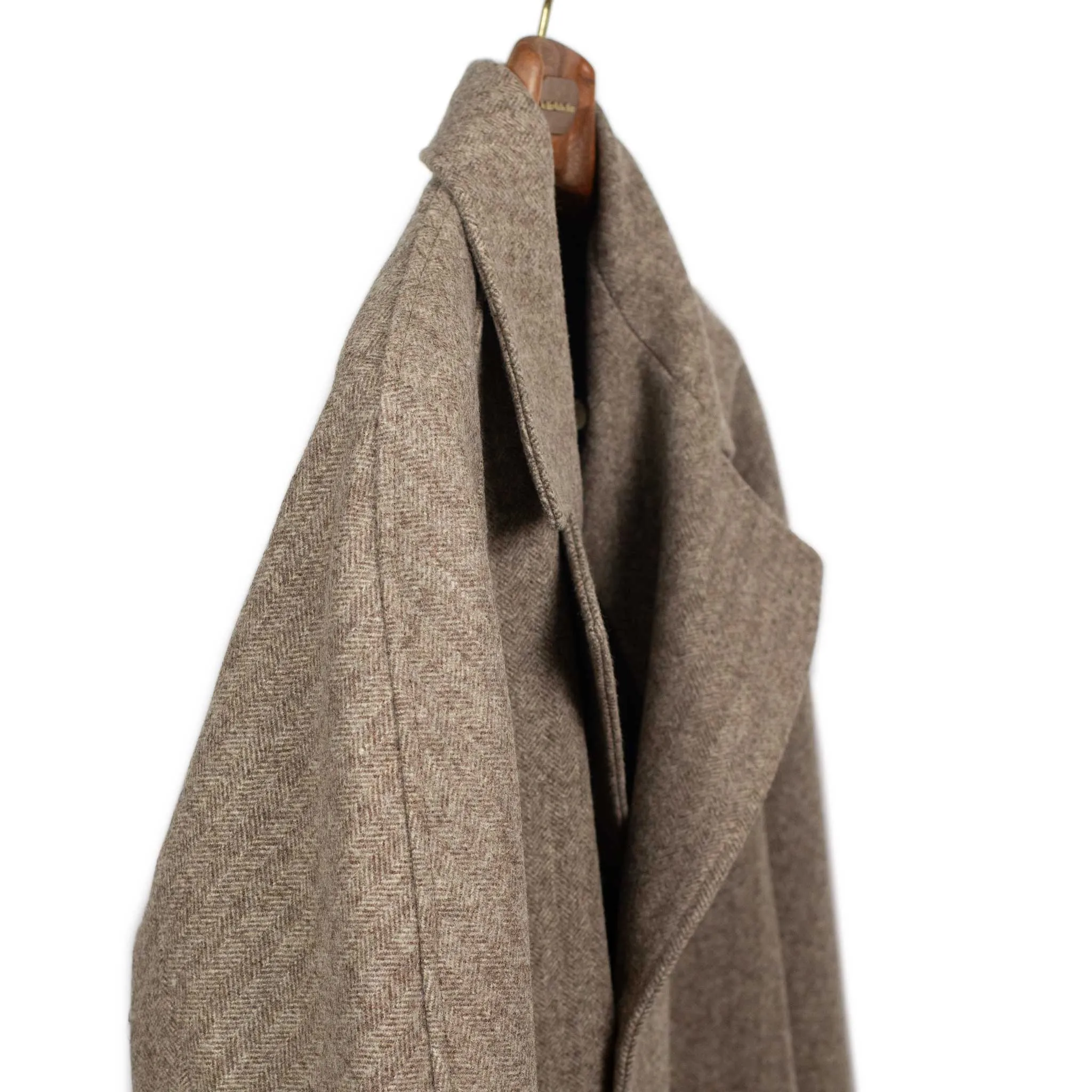 Grandad Coat in undyed beige herringbone