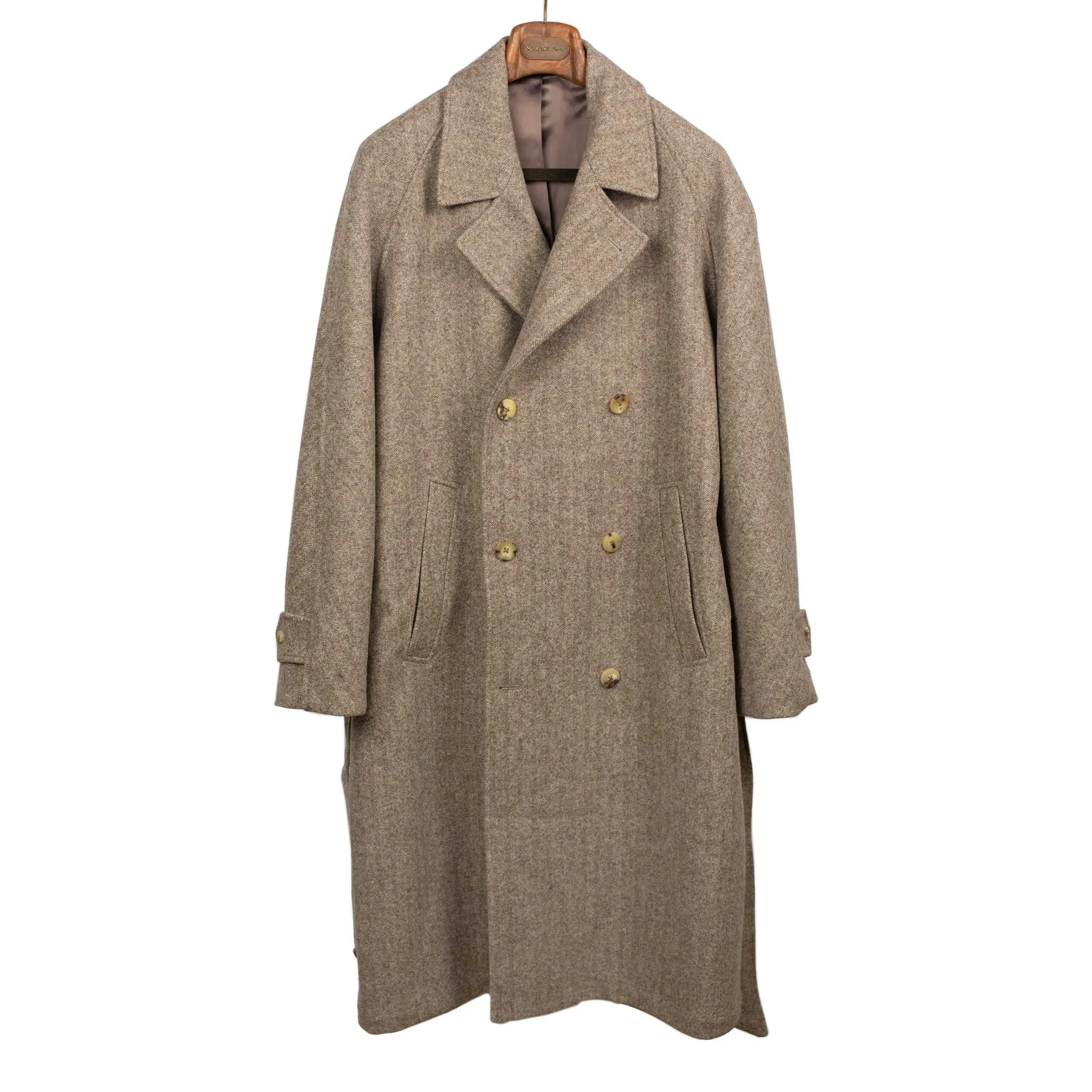 Grandad Coat in undyed beige herringbone