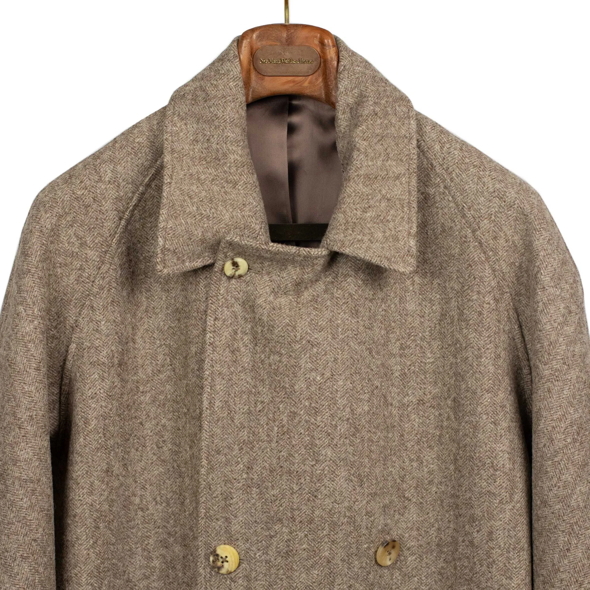 Grandad Coat in undyed beige herringbone