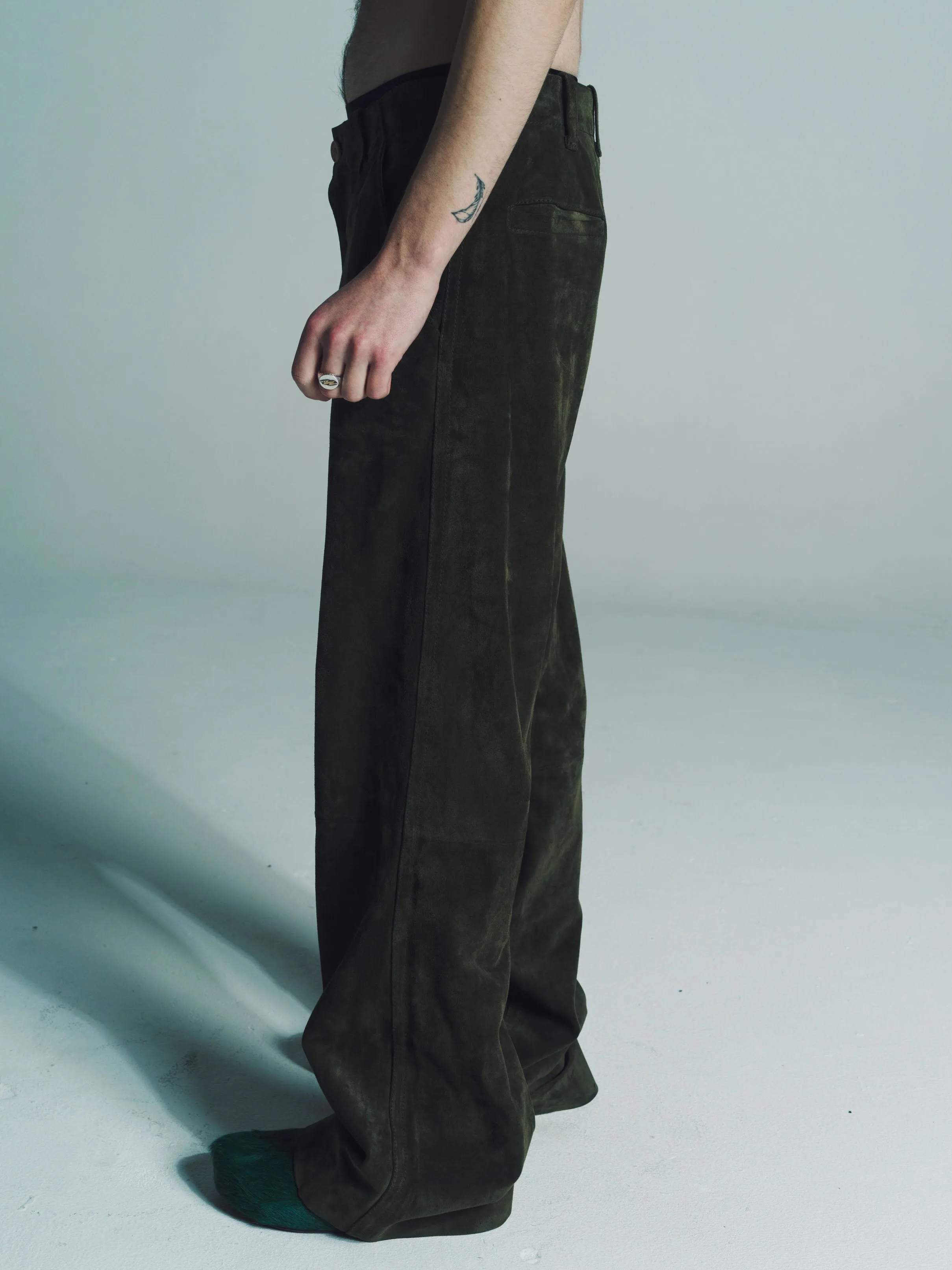 Green Calf Suede Compact Trousers