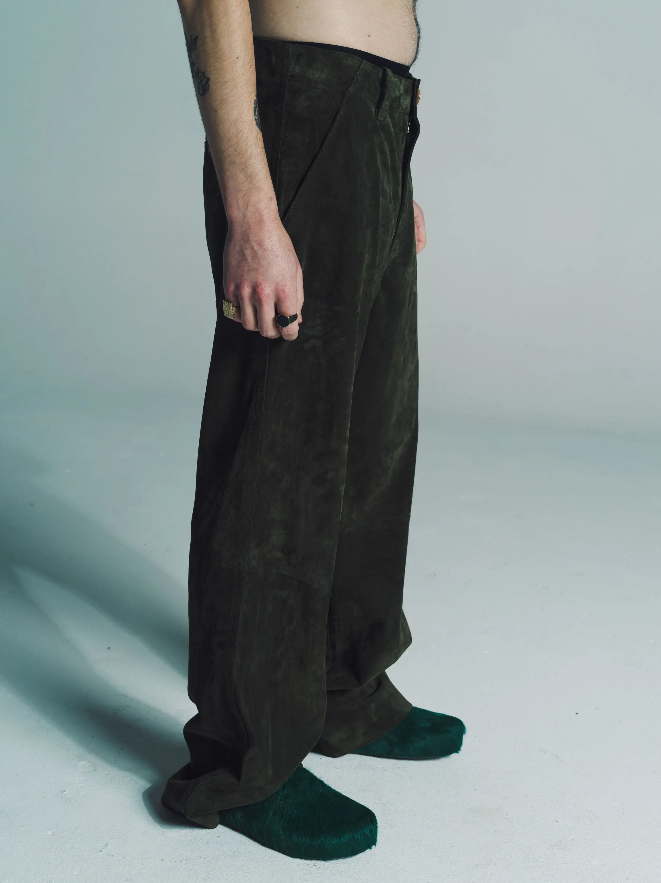 Green Calf Suede Compact Trousers