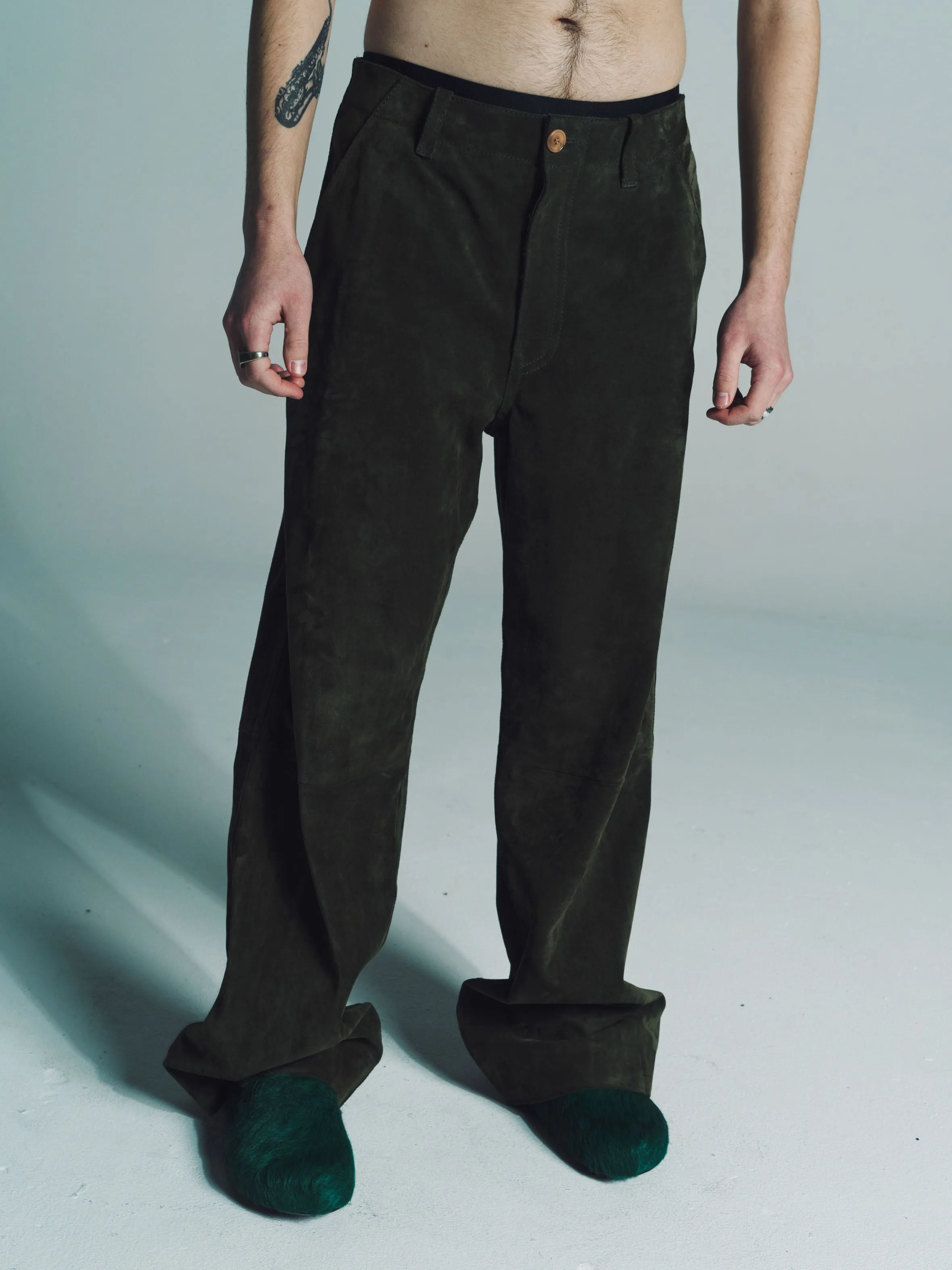 Green Calf Suede Compact Trousers