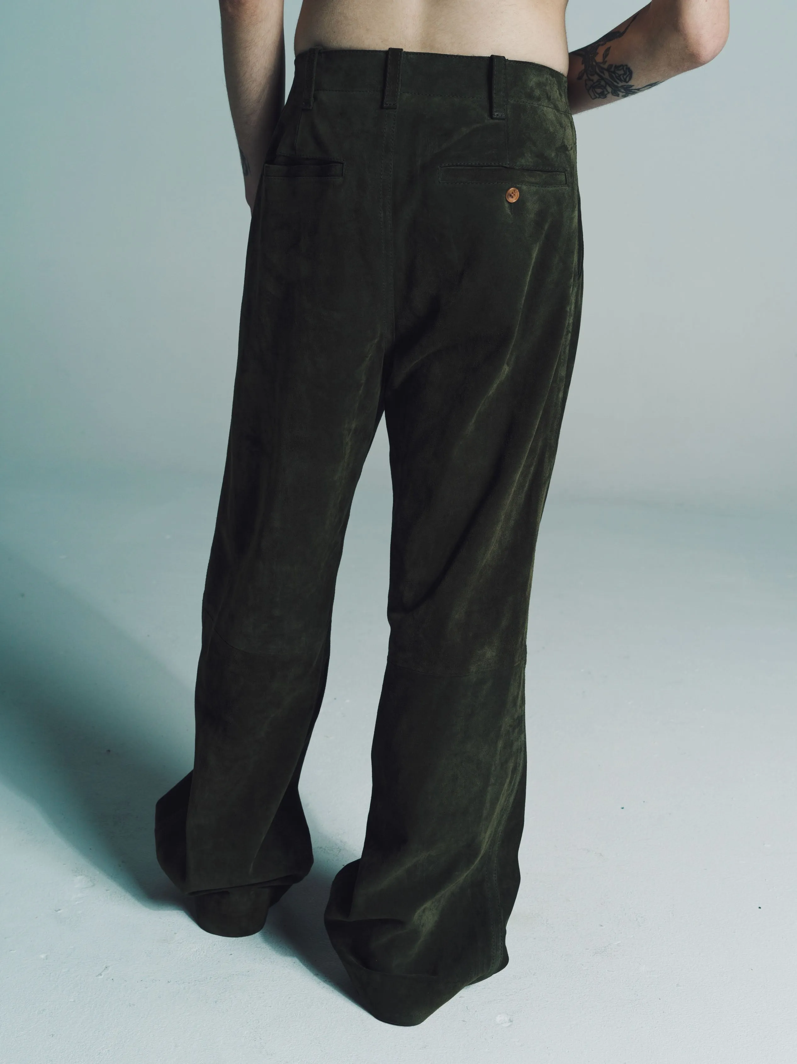 Green Calf Suede Compact Trousers