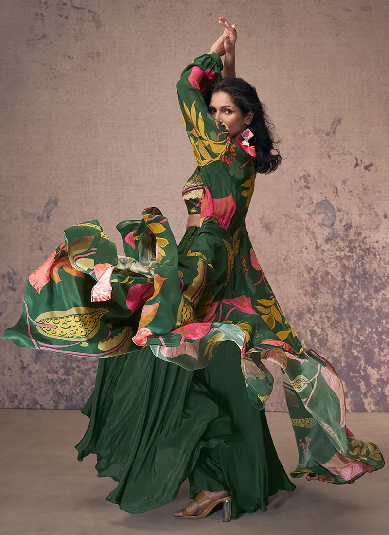 Green Multicoloured Sequence Embroidery Indo Western Palazzo