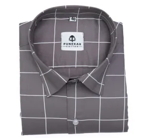 Grey Color Big Checks Cotton Shirts For Men