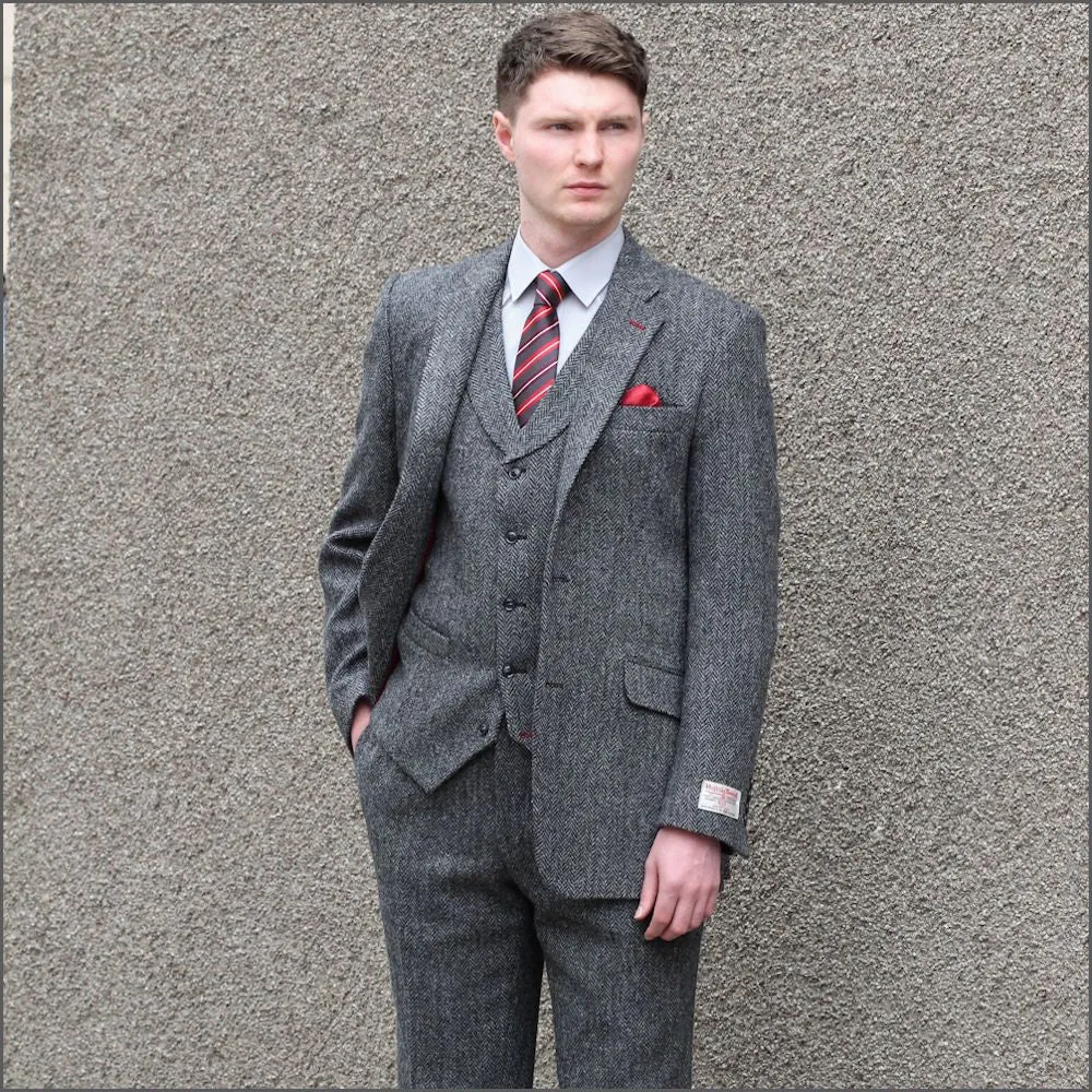 Harris Tweed Grey Herringbone 3pic Suit>