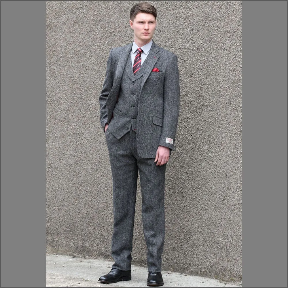 Harris Tweed Grey Herringbone 3pic Suit>