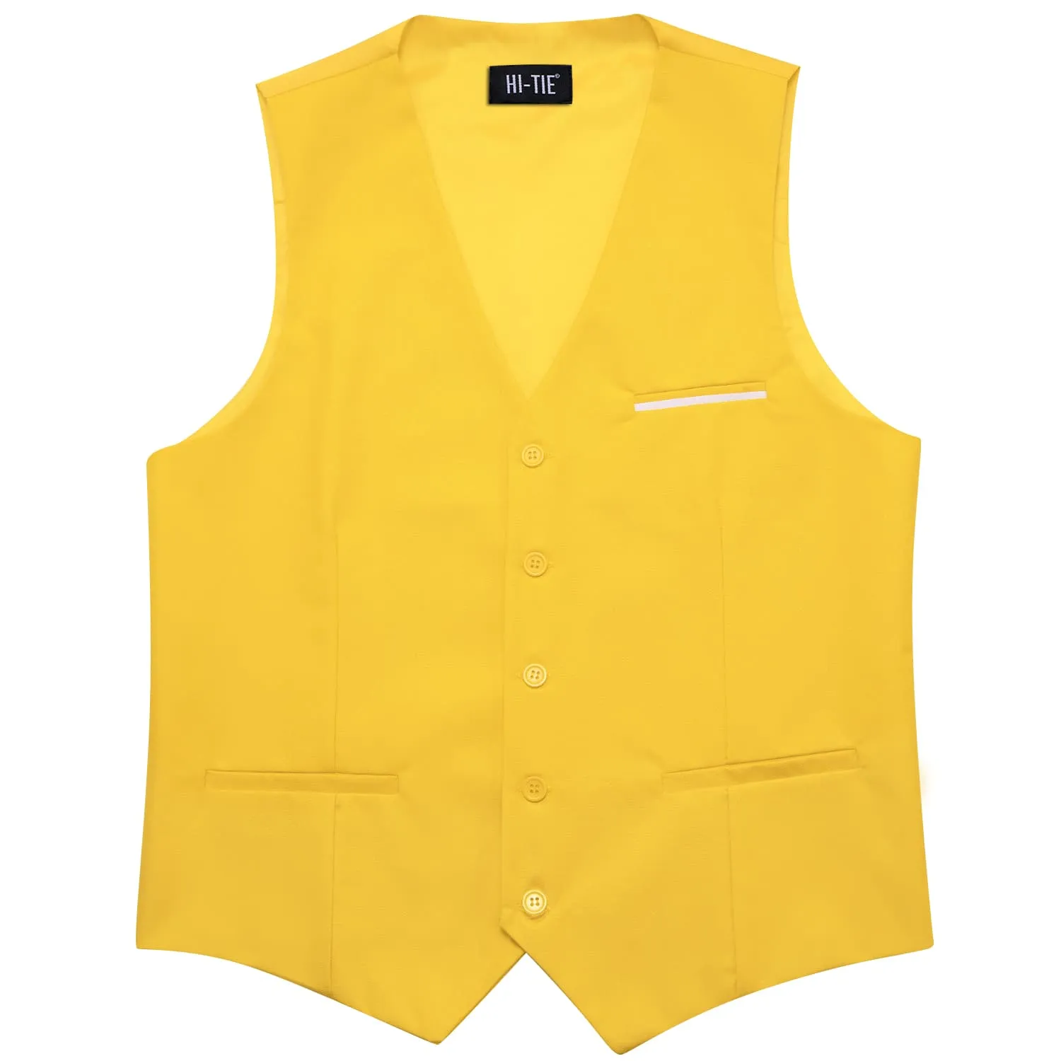 Hi-Tie Gold Solid V-Neck Waistcoat Formal Mens Vest