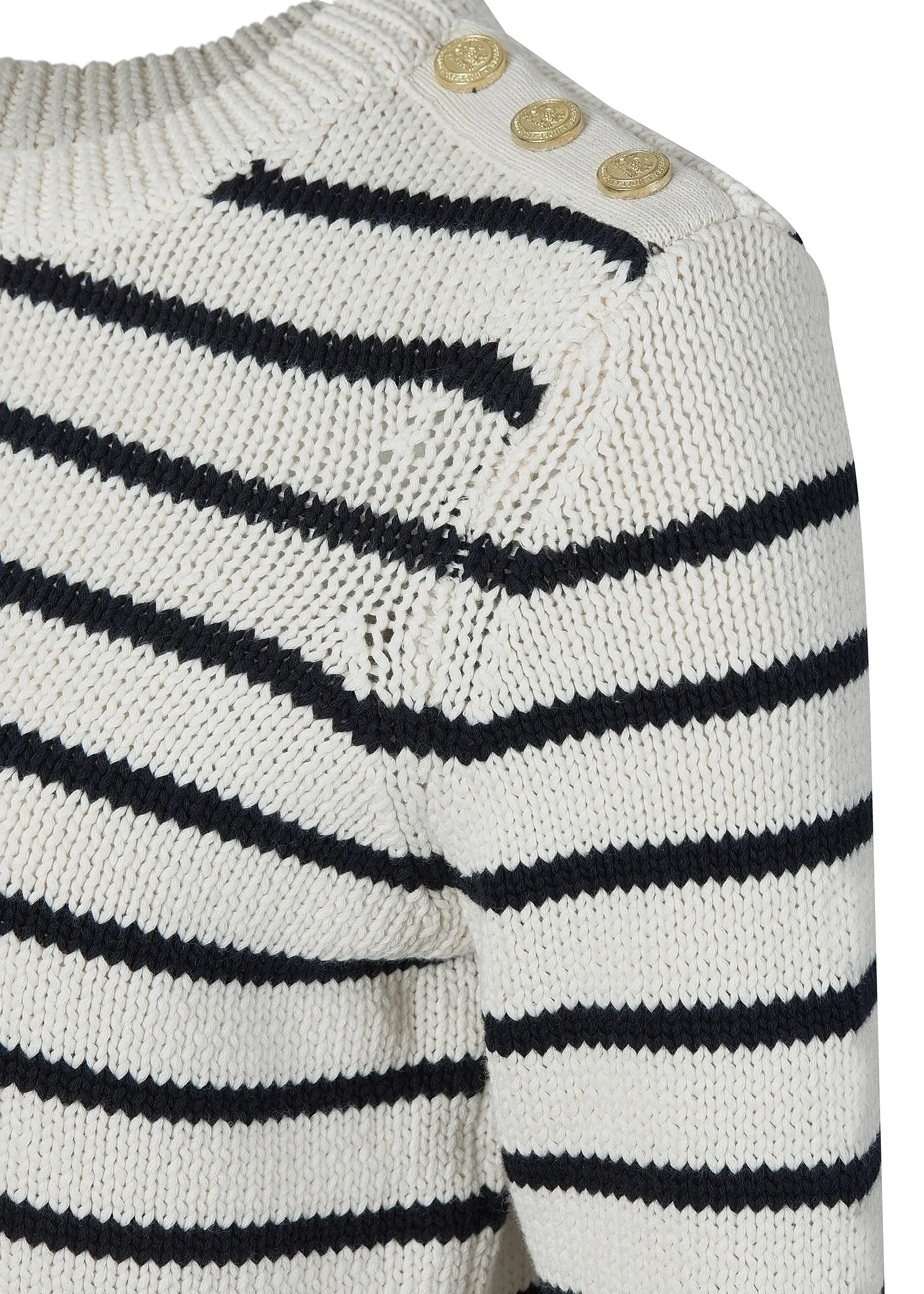 Holland Cooper Henley Striped Crew Knitwear in Natural & Navy Ink