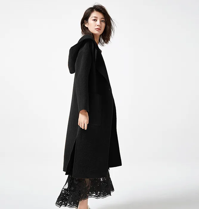 Hooded Wool Coat Handmade Long Warm Long Women Wool Coat Jacket/7800