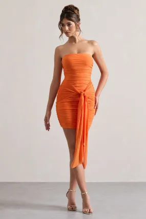 Jesse | Orange Ruched Mini Dress With Knot Detail