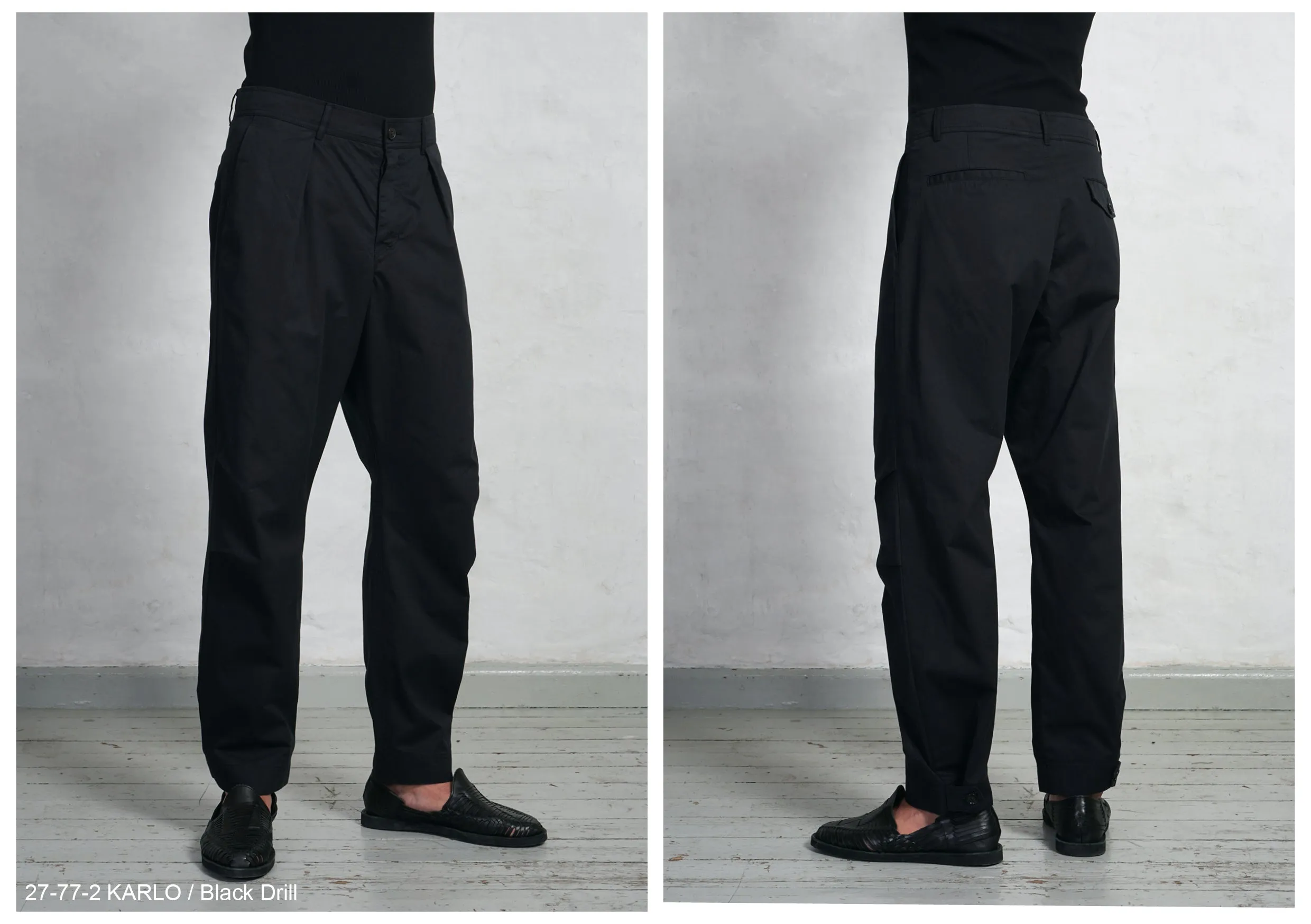 KARLO | Wide Pleated Trousers | Black Drill