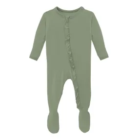 KicKee Pants Solid Silver Sage Classic Ruffle Footie with Zipper