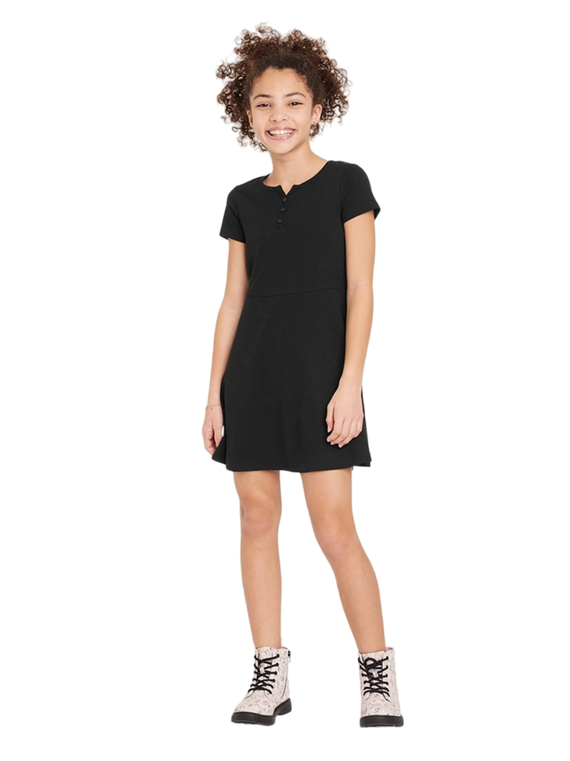 Kids Girl's Ribbed Dress,Black