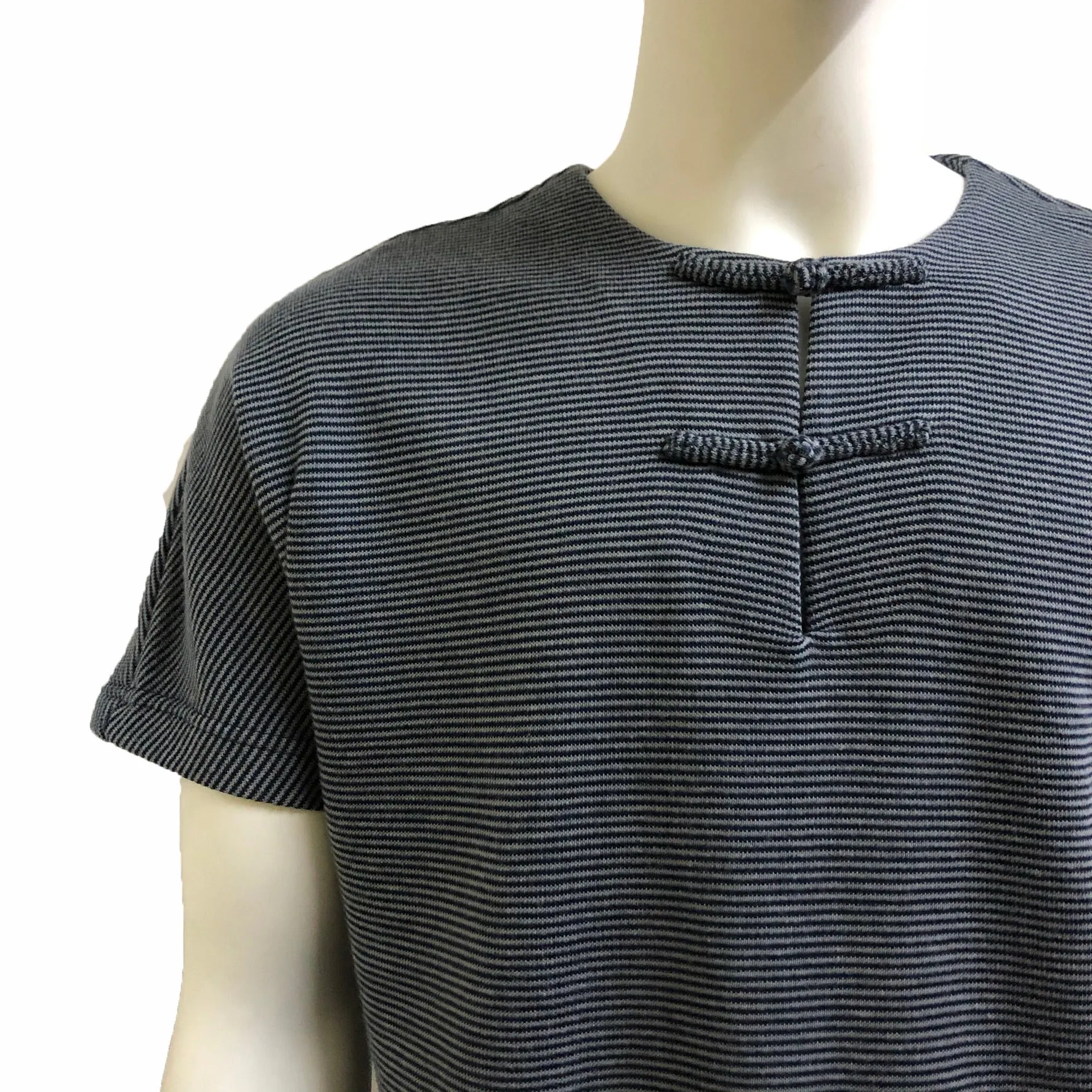 Knot Button Pocket Henley, Denim Blue Thin Stripe