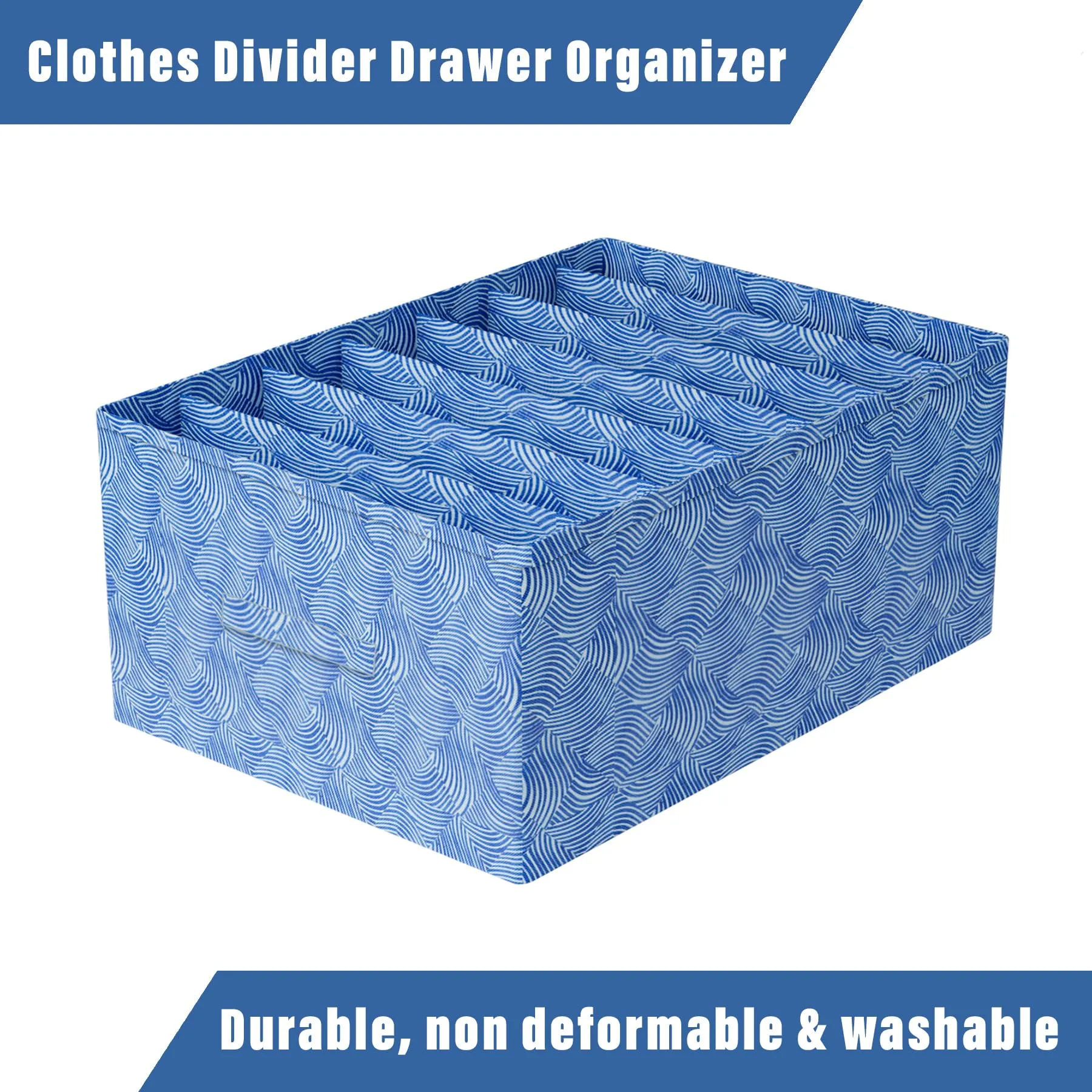 Kuber Industries Trouser Box | Wardrobe Organizer | Clothes Organizer | Storage Box for Pants-Shirt-Sweaters-Bra Panty-Socks | 7-Grid Closet Organizer | Zig-Zag | Medium | Blue