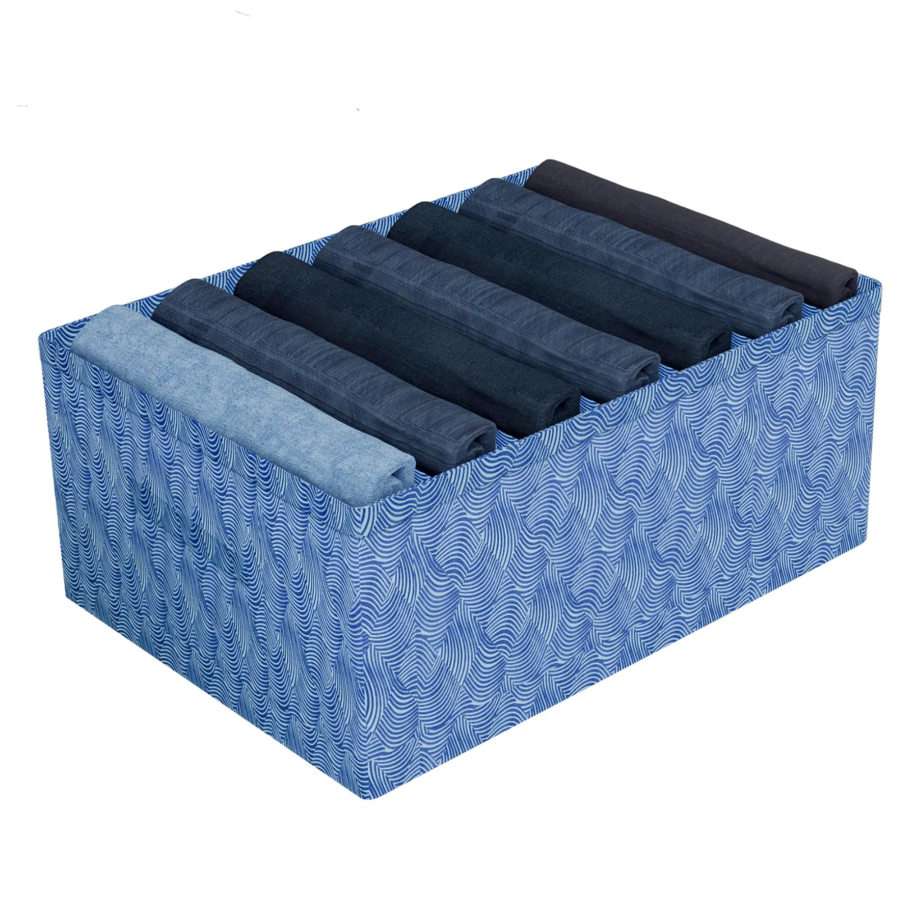 Kuber Industries Trouser Box | Wardrobe Organizer | Clothes Organizer | Storage Box for Pants-Shirt-Sweaters-Bra Panty-Socks | 7-Grid Closet Organizer | Zig-Zag | Medium | Blue