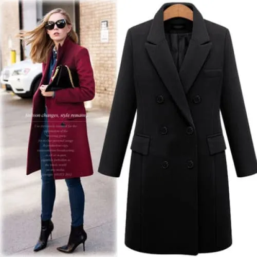 Lapel Neck Double Breasted Flap Pocket Wool-Mix Coat