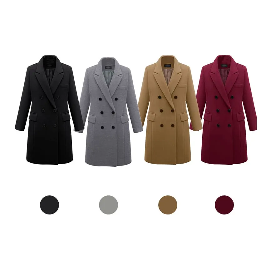 Lapel Neck Double Breasted Flap Pocket Wool-Mix Coat