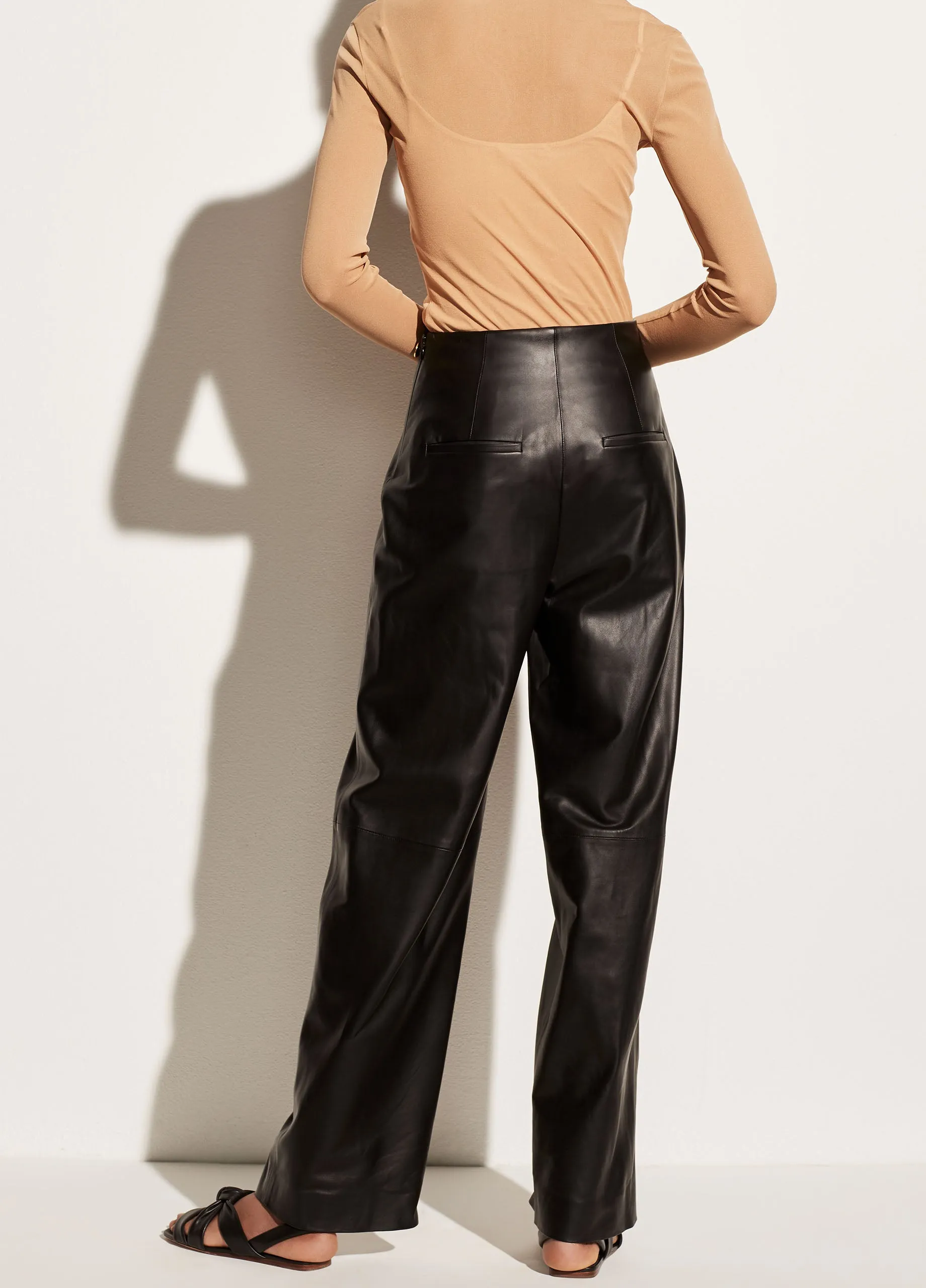 Leather Straight Leg Pant in Black