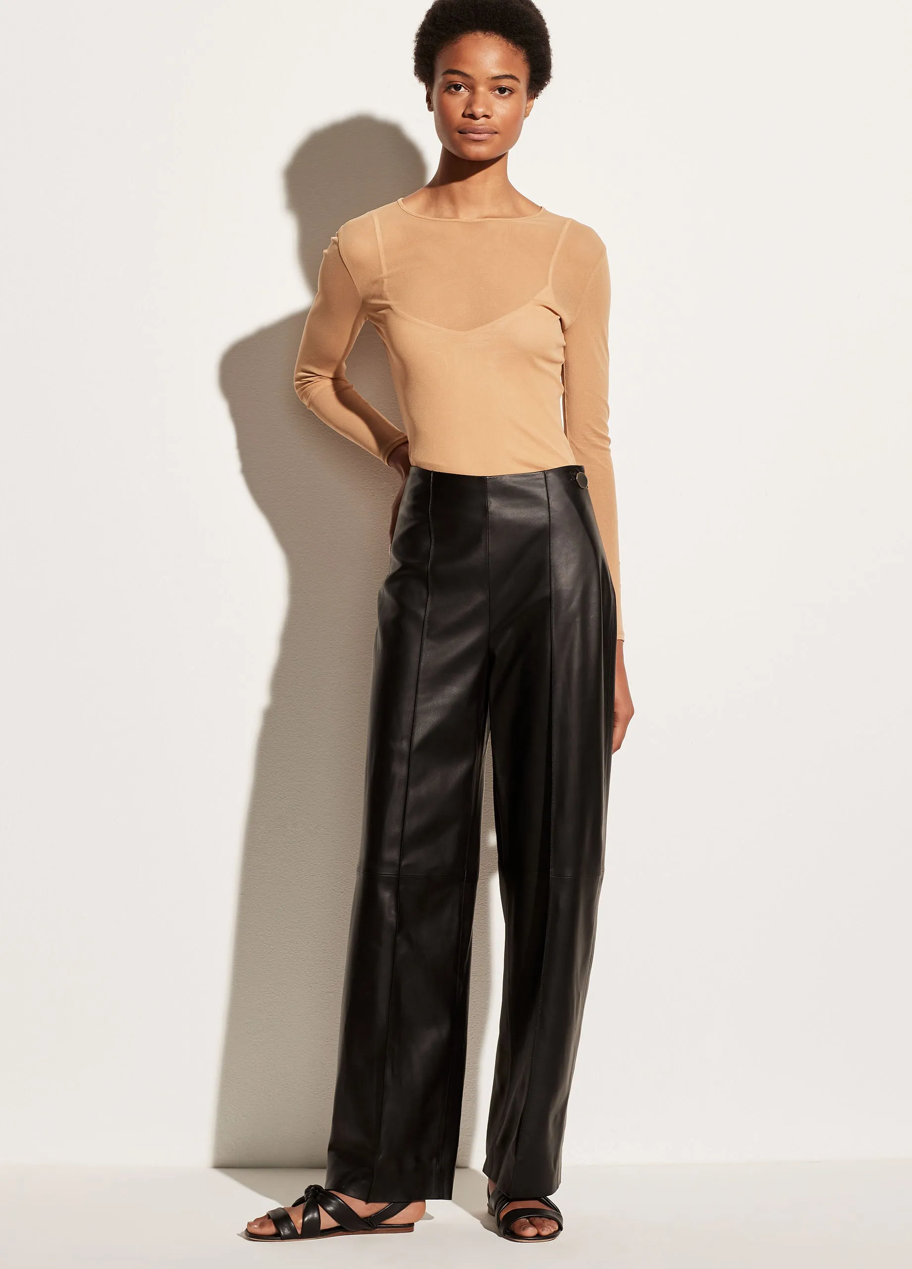 Leather Straight Leg Pant in Black