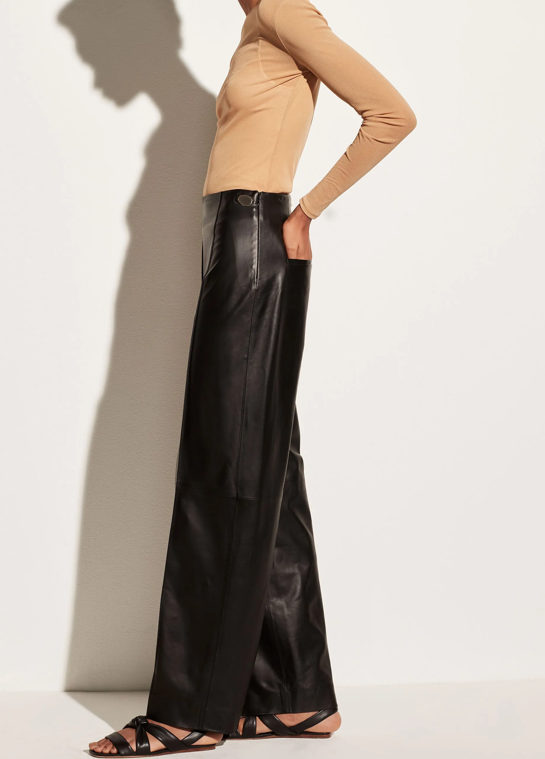 Leather Straight Leg Pant in Black