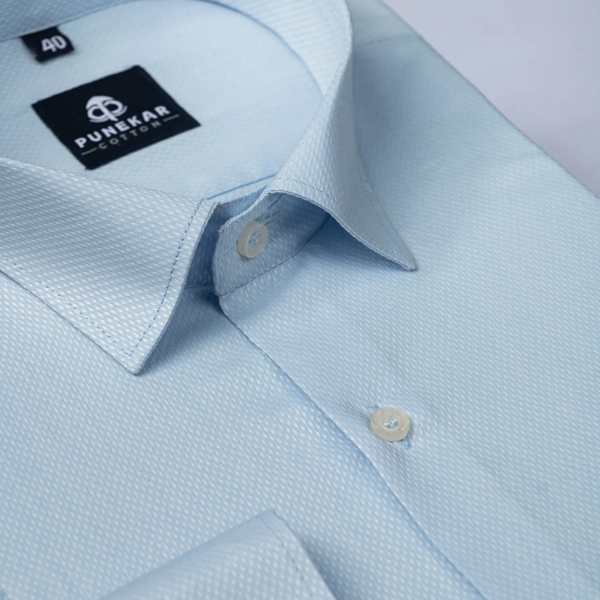 Light Blue Color Dotted Dobby Cotton Shirt For Men