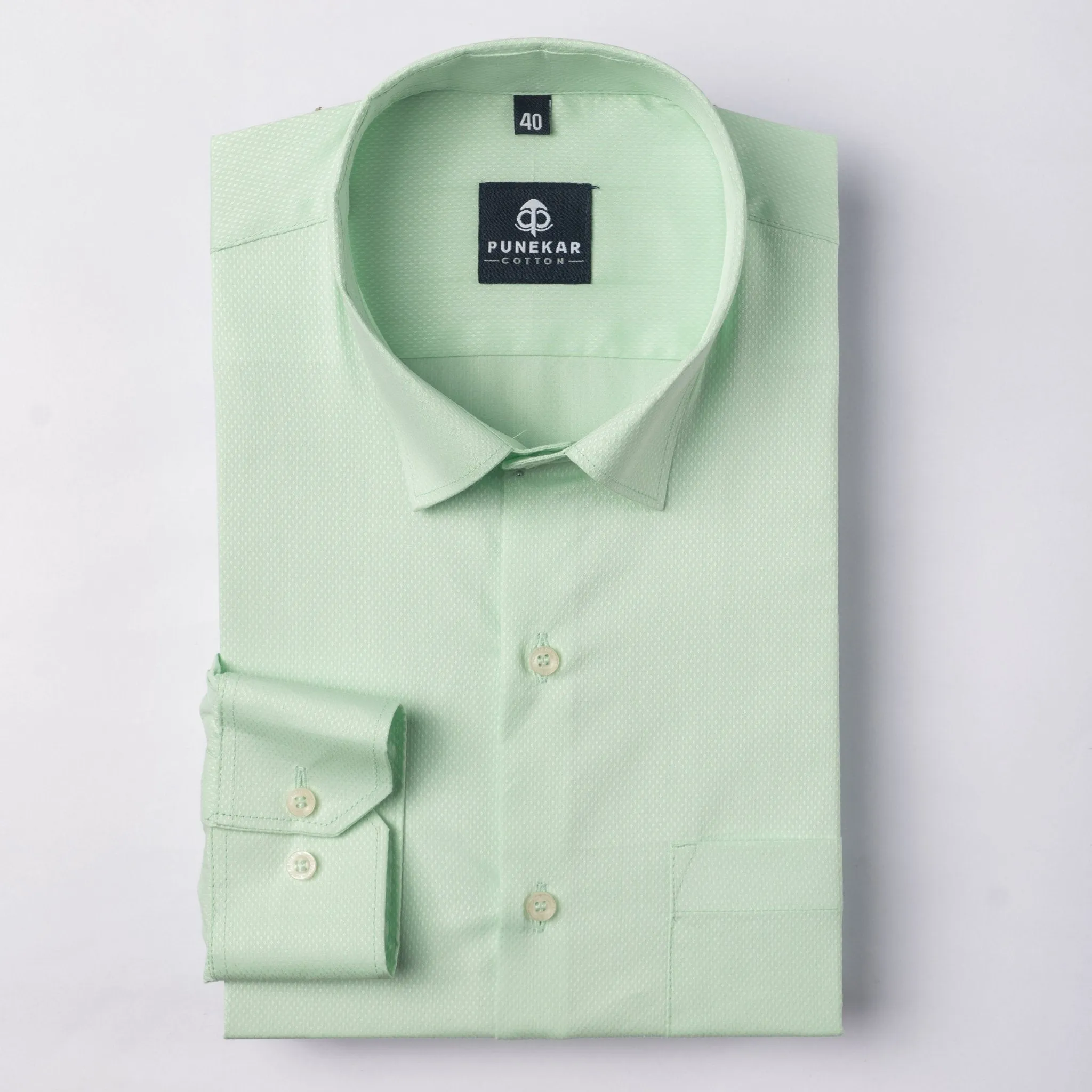 Light Green Color Dotted Dobby Cotton Shirt For Men