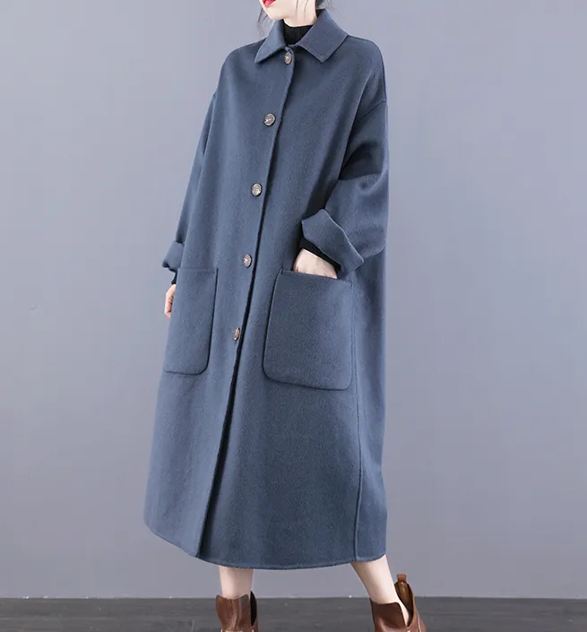 Long Double Face Wool Coat Handmade Long Warm Long Women Wool Coat Jacket/6677