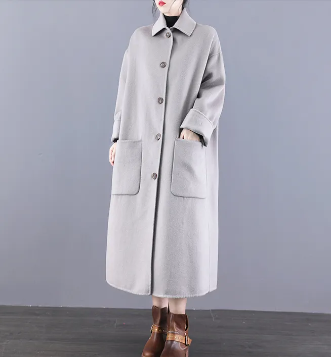 Long Double Face Wool Coat Handmade Long Warm Long Women Wool Coat Jacket/6677