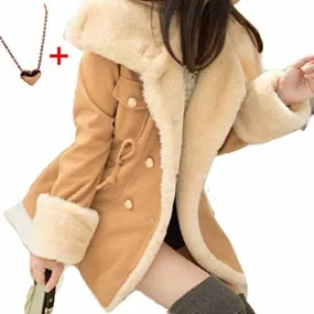 Lookatool® Women's Winter Warm Double-Breasted Wool Blend Jacket Coat (M, Camel)