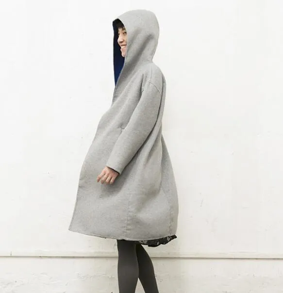 Loose style Hooded Long Wool Coat Warm Wool coat/2331