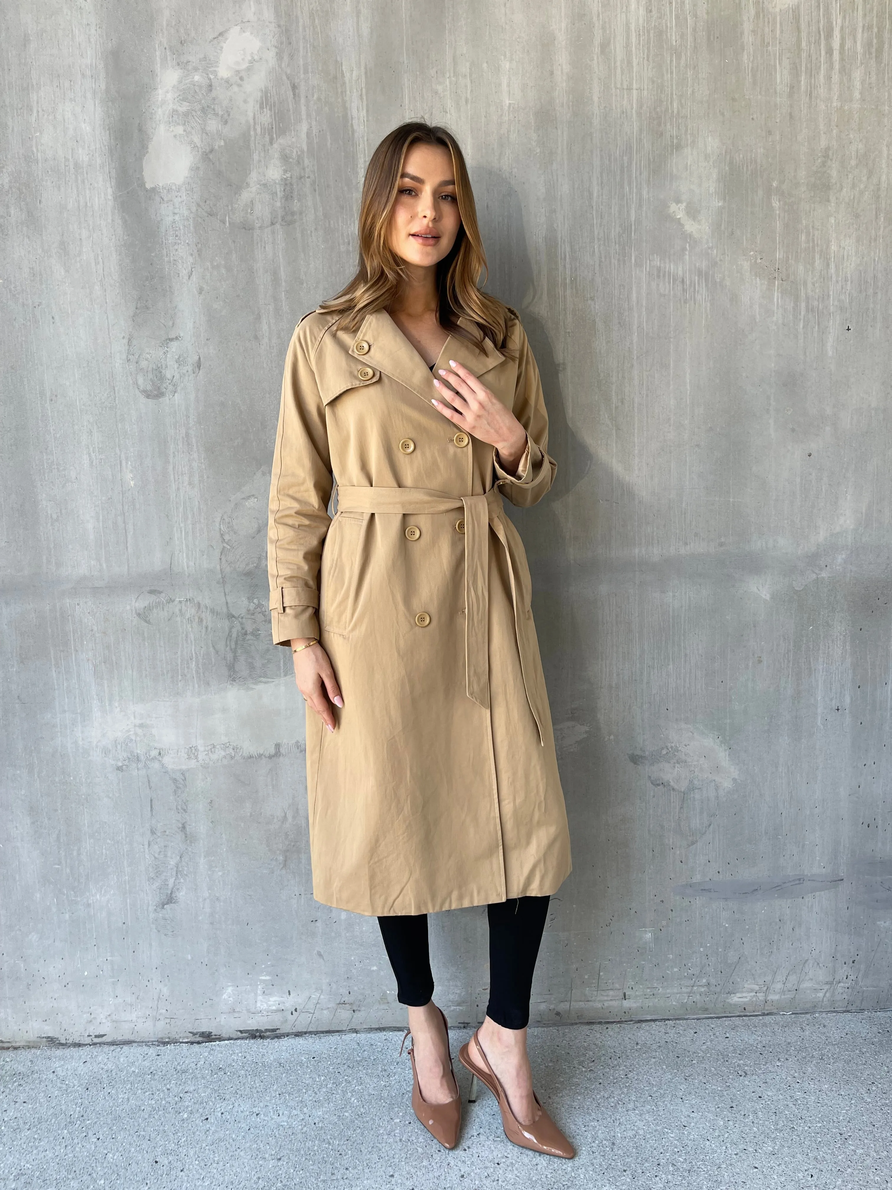 Loretta Camel Tie Waist Trench Coat