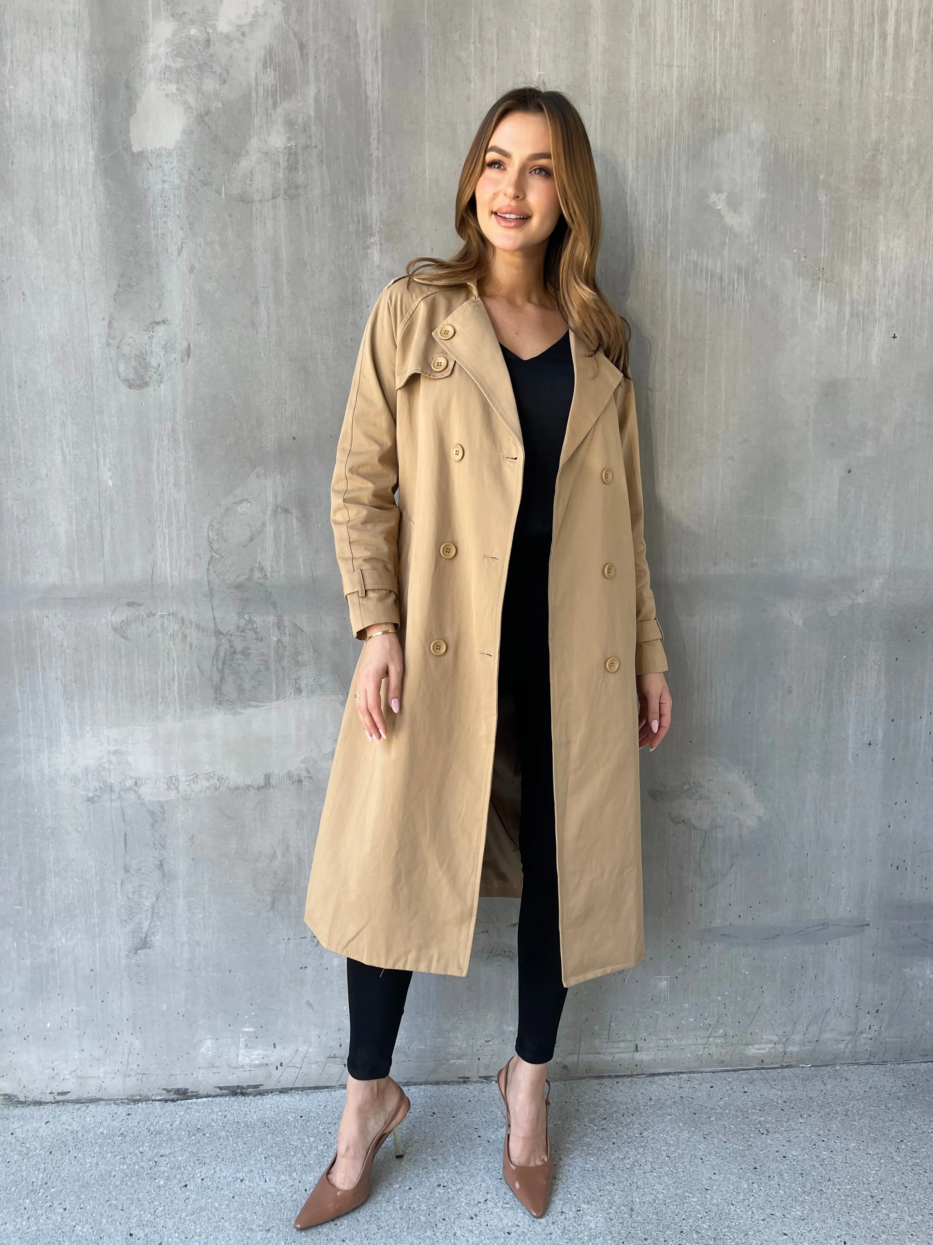 Loretta Camel Tie Waist Trench Coat