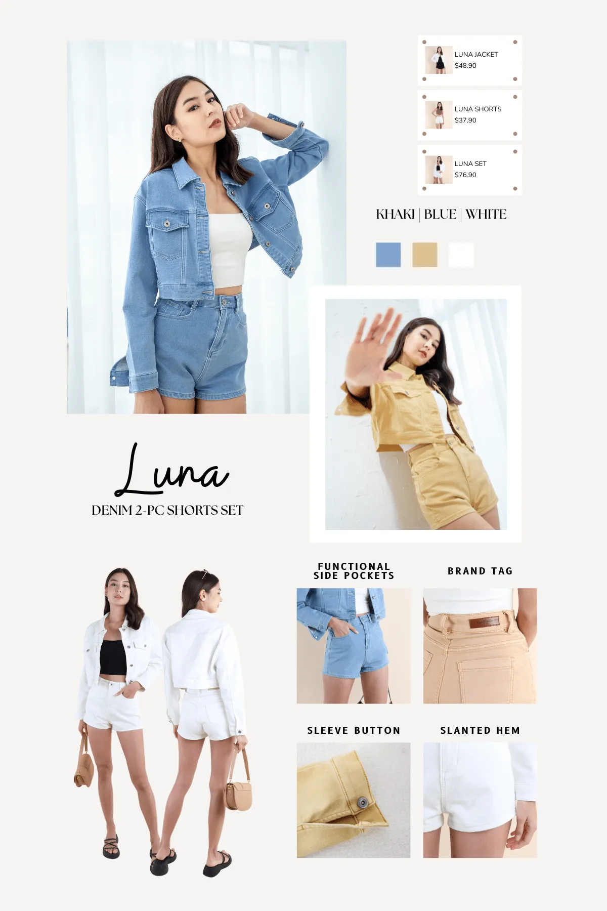 LUNA CROPPED DENIM JACKET IN KHAKI