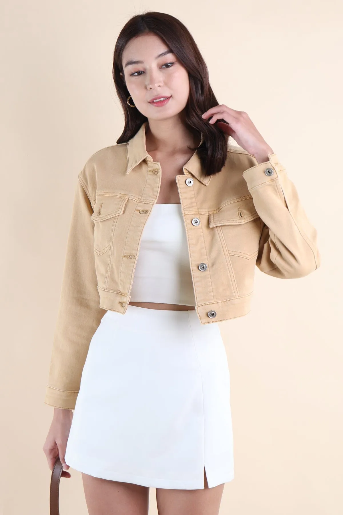 LUNA CROPPED DENIM JACKET IN KHAKI