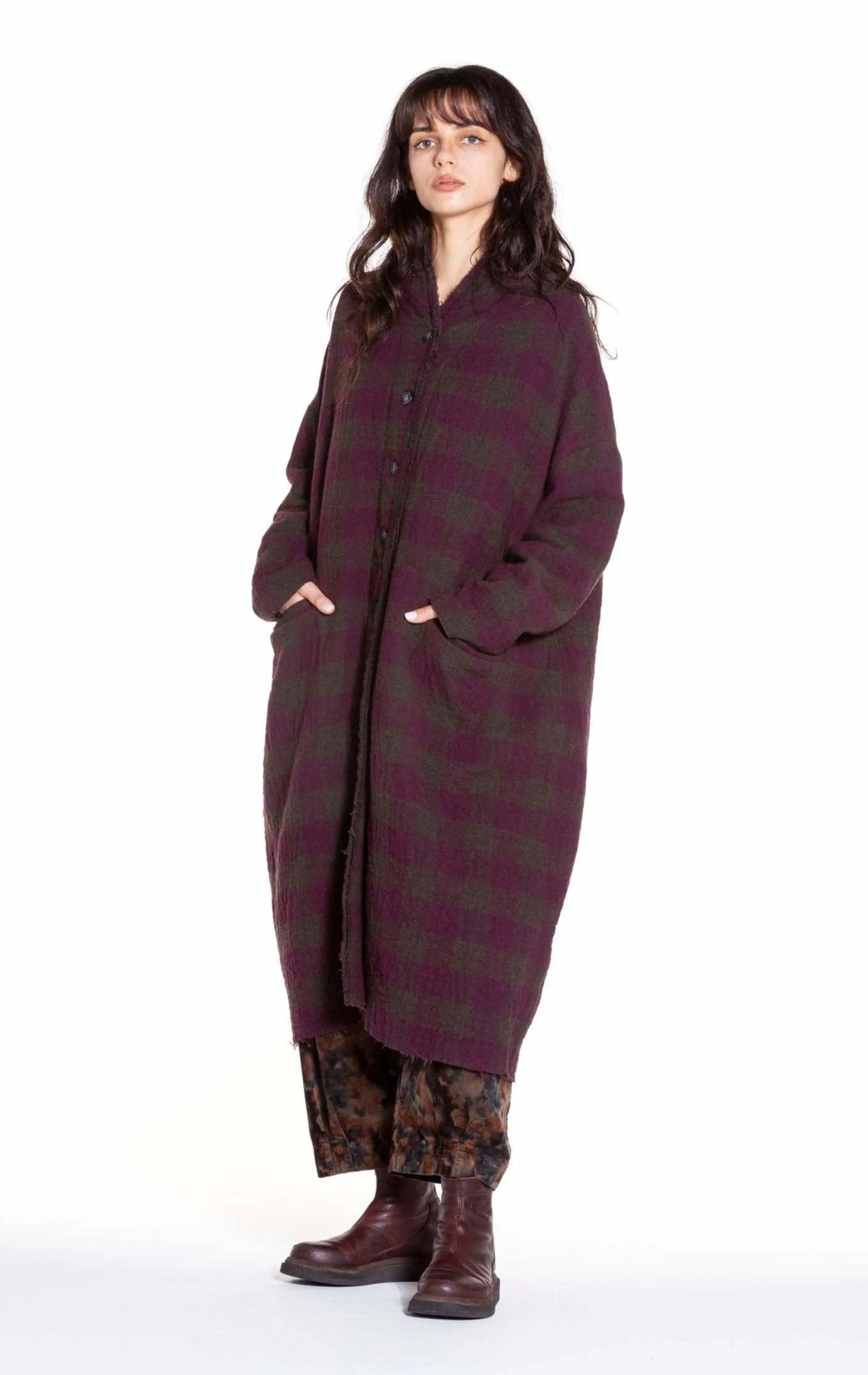 MAMA B - Wool Coat in Umber/Wine Check