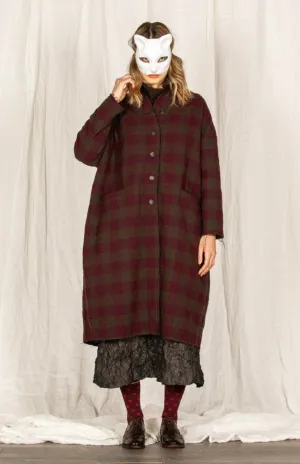 MAMA B - Wool Coat in Umber/Wine Check