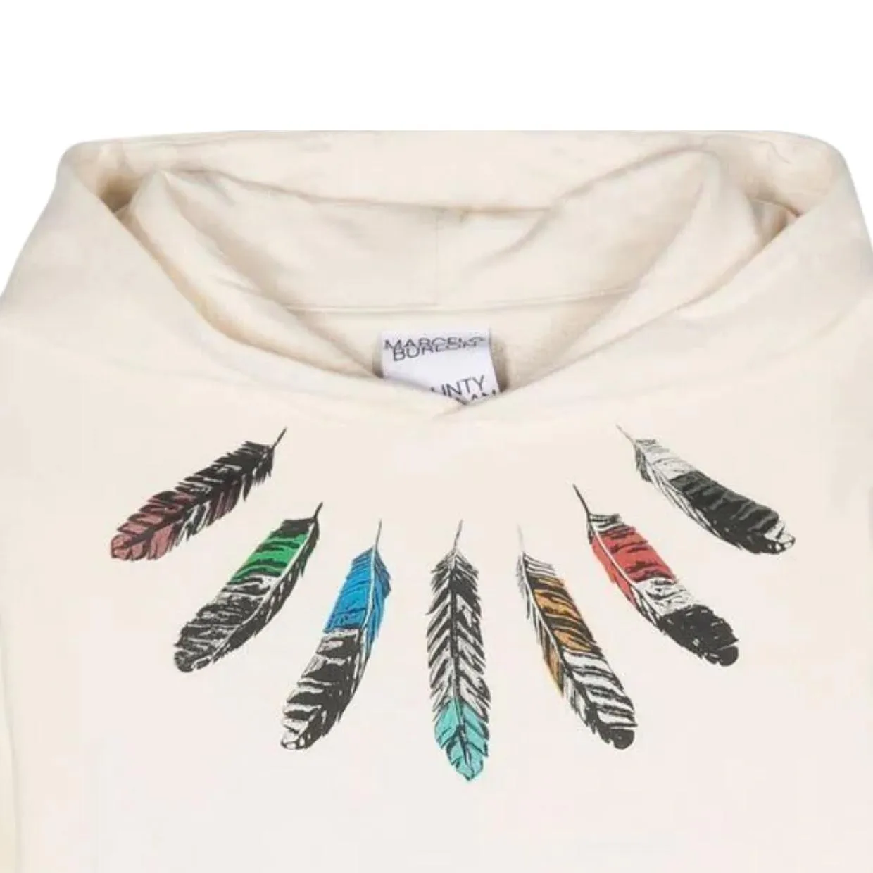 Marcelo Burlon Kids Collar Feather Print Ecru Hoodie