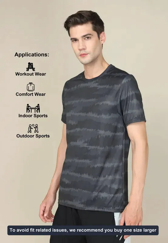 Men Abstract Print Slim Fit Crew Neck T-shirt with TECHNO COOL 