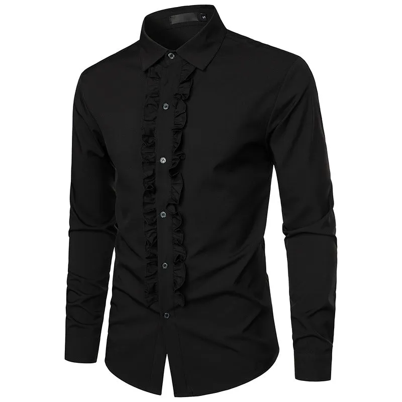 Men Groom Wedding Turnover Collar Long Sleeves Shirt