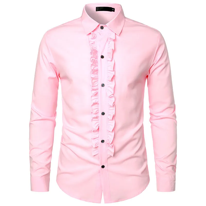 Men Groom Wedding Turnover Collar Long Sleeves Shirt